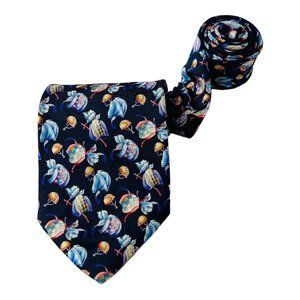 Leonard Paris Navy Blue w/ Mardi Gras Pattern Silk Neck Tie Mens Size 3.5"W 58"L